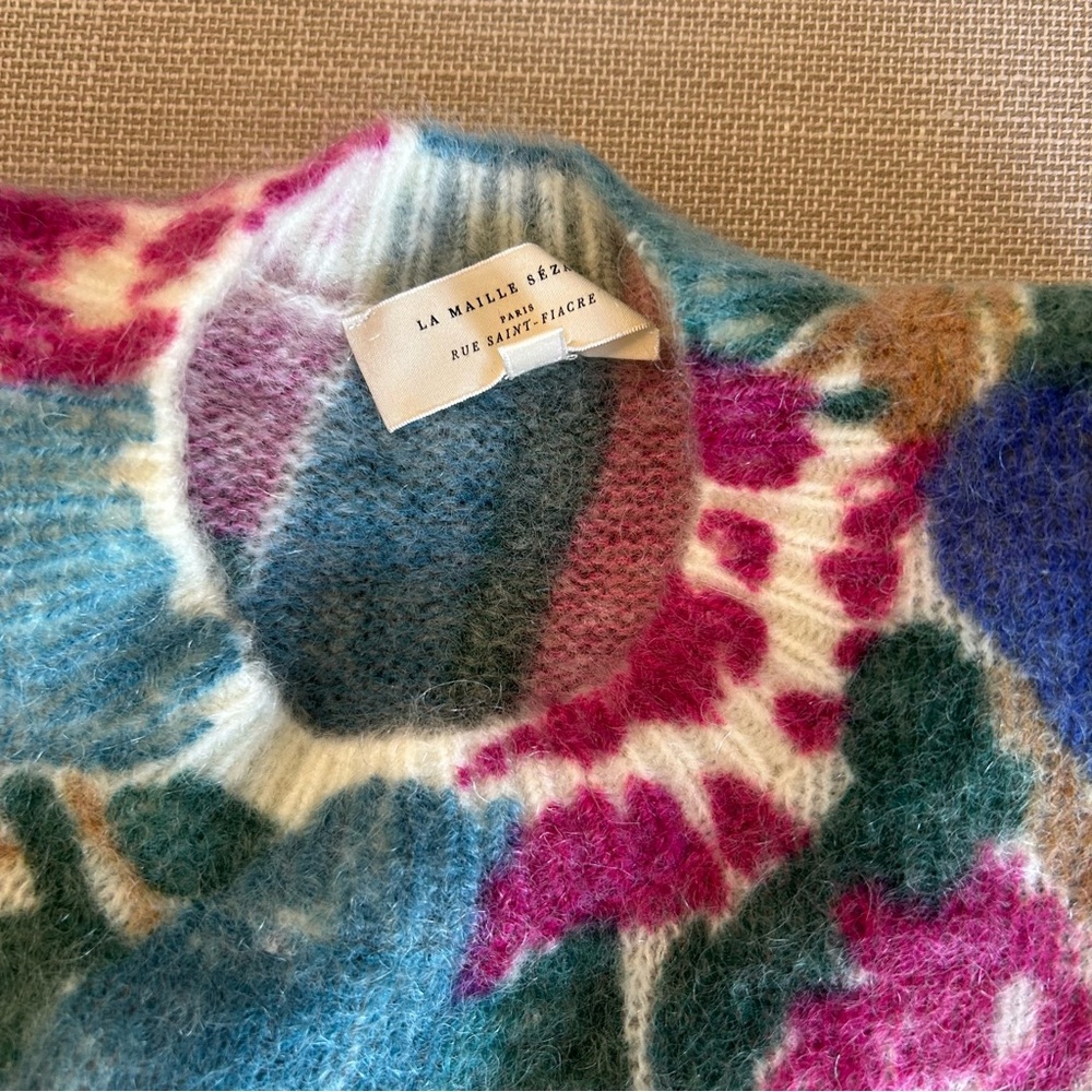 BEST Sezane Ines Jumper Sweater Multicolor Floral French Knit Causal Wool - Picture 7 of 11